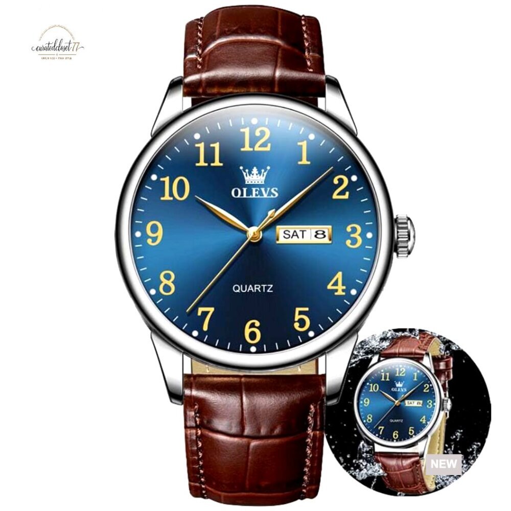 Classic Analog Dress Watch with Leather Band Large Face Waterproof Business